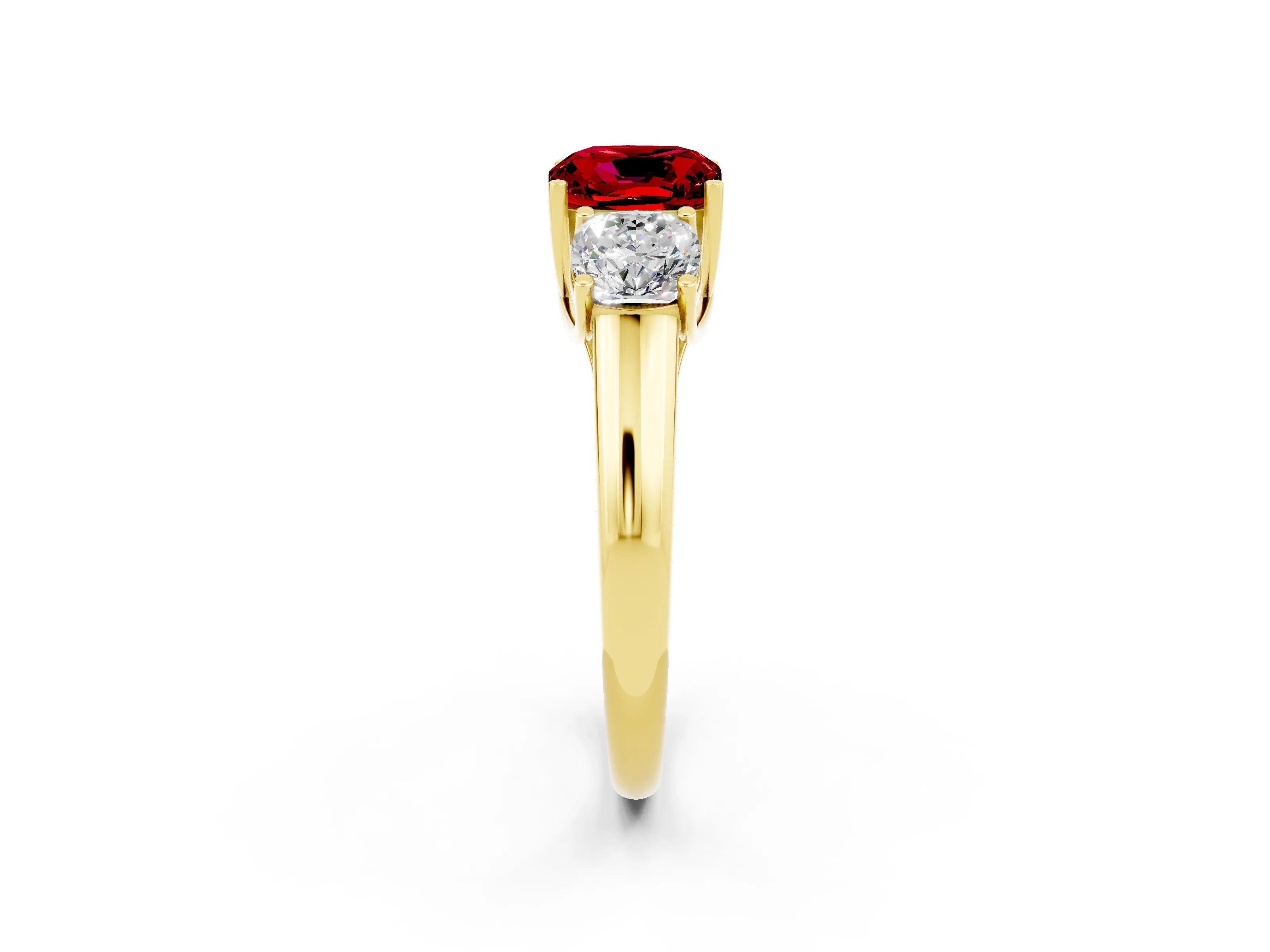 Yellow gold Three-Stone Cushion Cut Ruby Engagement Ring with Prong Setting_2