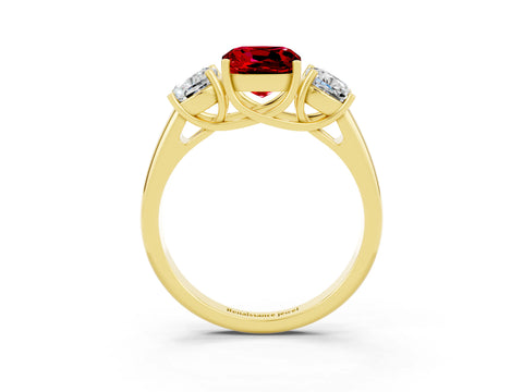 Yellow gold Three-Stone Cushion Cut Ruby Engagement Ring with Prong Setting_3
