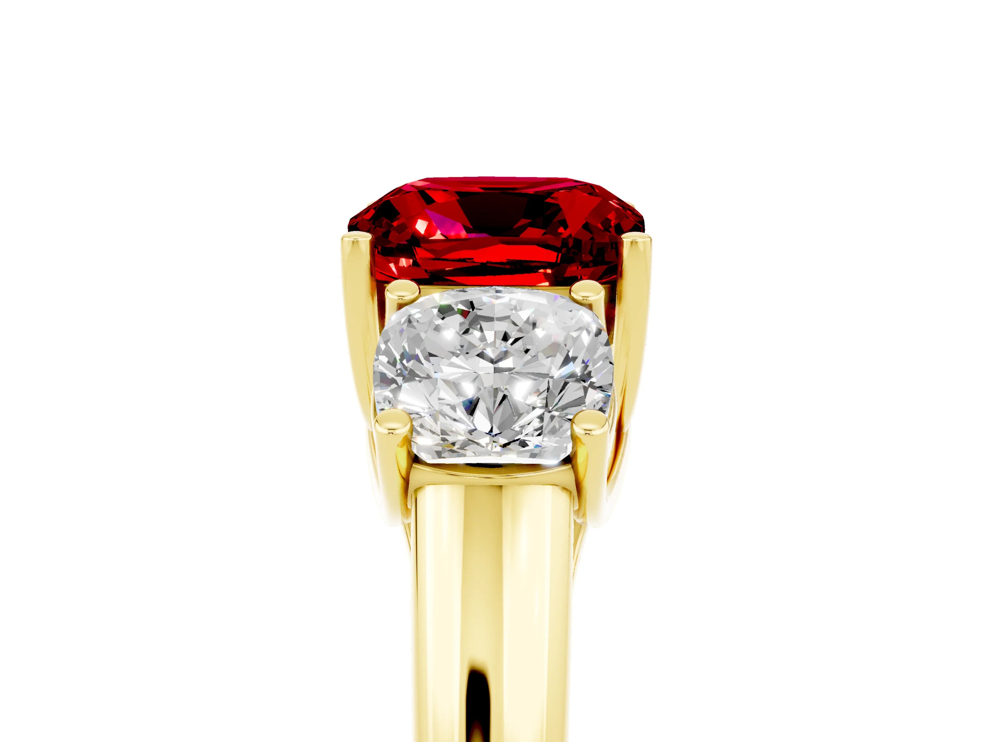 Yellow gold Three-Stone Cushion Cut Ruby Engagement Ring with Prong Setting_5