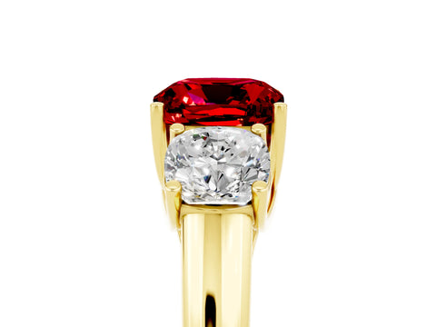Yellow gold Three-Stone Cushion Cut Ruby Engagement Ring with Prong Setting_5