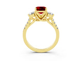 Yellow gold Three-Stone Cushion Cut Ruby Pavé Band with Four-Prong Setting_3