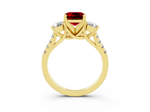 Yellow gold Three-Stone Cushion Cut Ruby Pavé Band with Four-Prong Setting_3
