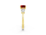 Yellow gold Three-Stone Cushion Cut Ruby Ring with Pear Side Stones and Four-Prong Setting_2