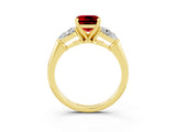 Yellow gold Three-Stone Cushion Cut Ruby Ring with Pear Side Stones and Four-Prong Setting_3