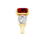 Yellow gold Three-Stone Cushion Cut Ruby Ring with Pear Side Stones and Four-Prong Setting_5
