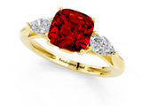 Yellow gold Three-Stone Cushion Cut Ruby Ring with Pear  Side Stones in Four-Prong Setting_13