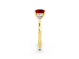 Yellow gold Three-Stone Cushion Cut Ruby Ring with Pear  Side Stones in Four-Prong Setting_14