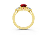 Yellow gold Three-Stone Cushion Cut Ruby Ring with Pear  Side Stones in Four-Prong Setting_15