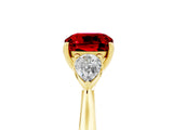 Yellow gold Three-Stone Cushion Cut Ruby Ring with Pear  Side Stones in Four-Prong Setting_17