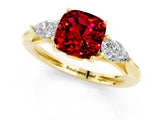 Yellow gold Three-Stone Cushion Cut Ruby Ring with Pear  Side Stones in Four-Prong Setting_37