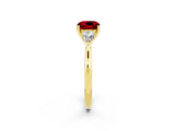 Yellow gold Three-Stone Cushion Cut Ruby Ring with Pear  Side Stones in Four-Prong Setting_38