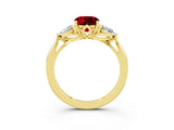 Yellow gold Three-Stone Cushion Cut Ruby Ring with Pear  Side Stones in Four-Prong Setting_39