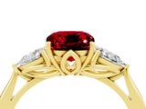 Yellow gold Three-Stone Cushion Cut Ruby Ring with Pear  Side Stones in Four-Prong Setting_40