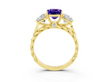 Yellow gold Three-Stone Cushion Cut Tanzanite Braided Band Ring with Four-Prong Setting_15