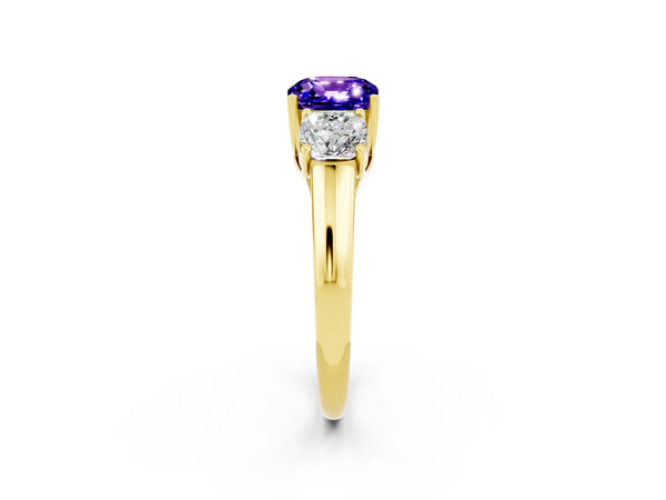 Yellow gold Three-Stone Cushion Cut Tanzanite Engagement Ring with Prong Setting