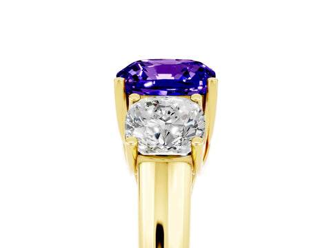 Yellow gold Three-Stone Cushion Cut Tanzanite Engagement Ring with Prong Setting_5
