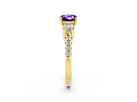 Yellow gold Three-Stone Cushion Cut Tanzanite Pavé Band with Four-Prong Setting_2