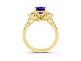 Yellow gold Three-Stone Cushion Cut Tanzanite Pavé Band with Four-Prong Setting_3
