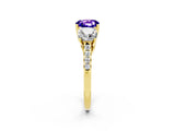 Yellow gold Three-Stone Cushion Cut Tanzanite Ring with Pavé Band and Prong Setting_14