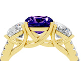 Yellow gold Three-Stone Cushion Cut Tanzanite Ring with Pavé Band and Prong Setting_16