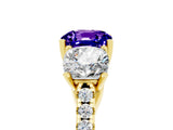 Yellow gold Three-Stone Cushion Cut Tanzanite Ring with Pavé Band and Prong Setting_17