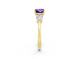 Yellow gold Three-Stone Cushion Cut Tanzanite Ring with Pear Side Stones and Four-Prong Setting_2