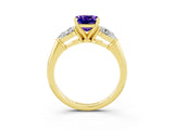 Yellow gold Three-Stone Cushion Cut Tanzanite Ring with Pear Side Stones and Four-Prong Setting_3