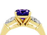 Yellow gold Three-Stone Cushion Cut Tanzanite Ring with Pear Side Stones and Four-Prong Setting_4