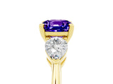 Yellow gold Three-Stone Cushion Cut Tanzanite Ring with Pear Side Stones and Four-Prong Setting_5