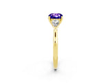 Yellow gold Three-Stone Cushion Cut Tanzanite Ring with Pear  Side Stones in Four-Prong Setting_14
