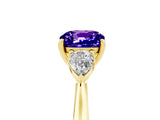 Yellow gold Three-Stone Cushion Cut Tanzanite Ring with Pear  Side Stones in Four-Prong Setting_17