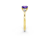 Yellow gold Three-Stone Cushion Cut Tanzanite Ring with Pear  Side Stones in Four-Prong Setting_38