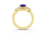 Yellow gold Three-Stone Cushion Cut Tanzanite Ring with Pear  Side Stones in Four-Prong Setting_39