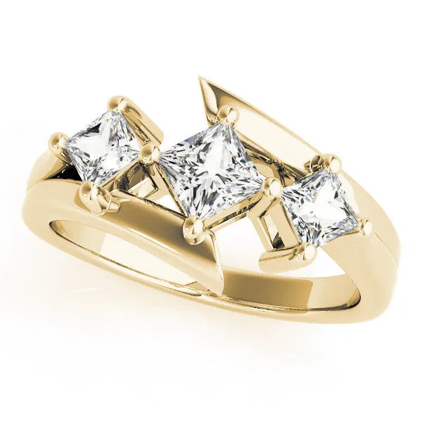 Yellow gold Three-Stone Cushion Cut Tension Band Ring with Four-Prong Setting