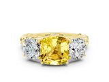 Yellow gold Three-Stone Cushion Cut Yellow Sapphire Braided Band Ring with Four-Prong Setting_36