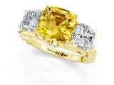 Yellow gold Three-Stone Cushion Cut Yellow Sapphire Braided Band Ring with Four-Prong Setting_37