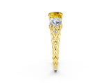 Yellow gold Three-Stone Cushion Cut Yellow Sapphire Braided Band Ring with Four-Prong Setting_38