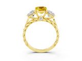 Yellow gold Three-Stone Cushion Cut Yellow Sapphire Braided Band Ring with Four-Prong Setting_39