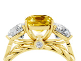 Yellow gold Three-Stone Cushion Cut Yellow Sapphire Braided Band Ring with Four-Prong Setting_40