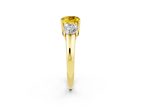 Yellow gold Three-Stone Cushion Cut Yellow Sapphire Engagement Ring with Prong Setting_2