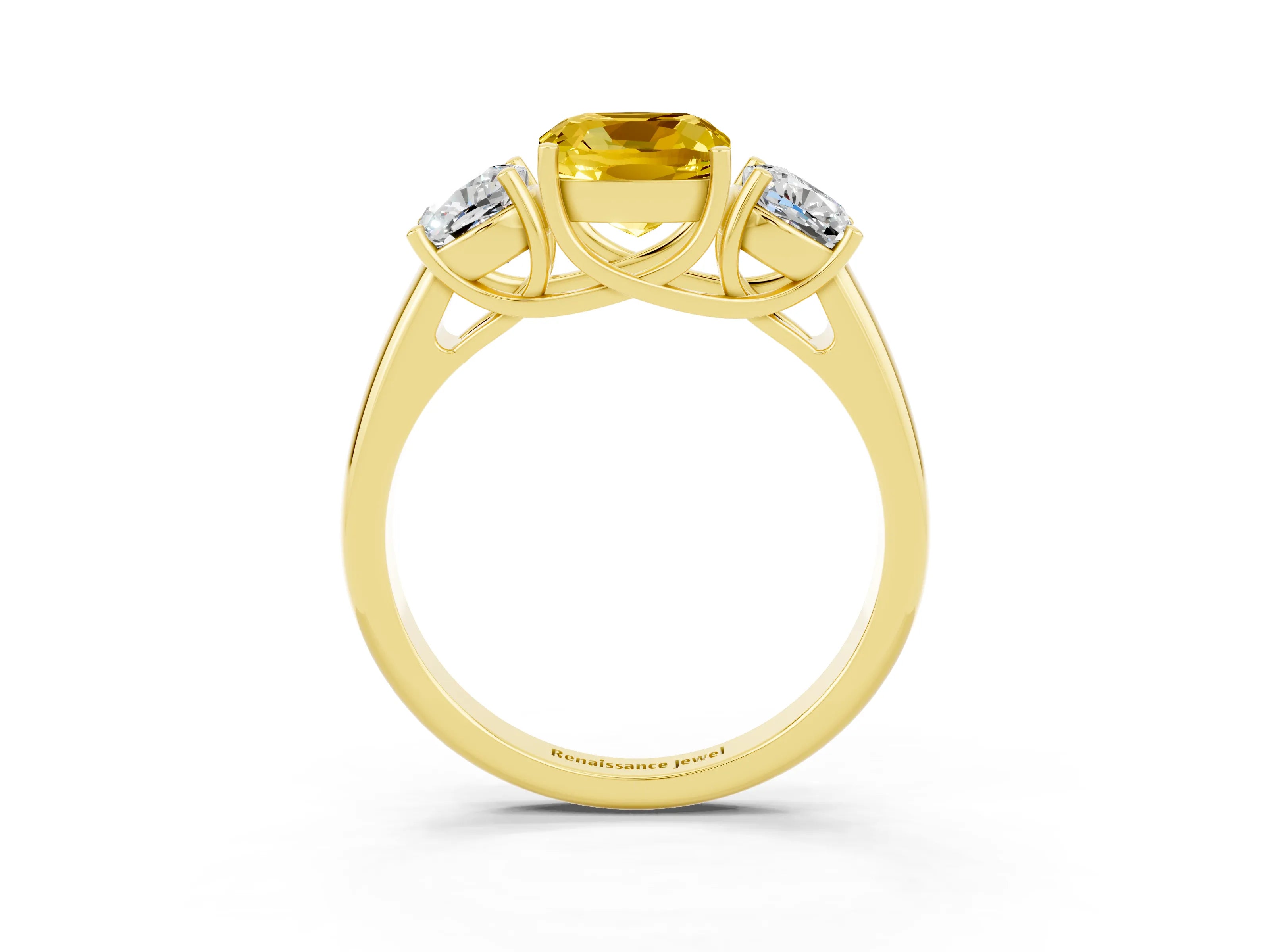 Yellow gold Three-Stone Cushion Cut Yellow Sapphire Engagement Ring with Prong Setting_3