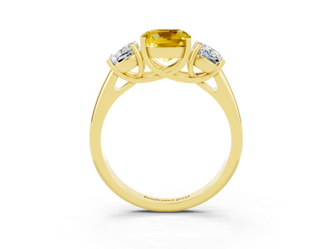 Yellow gold Three-Stone Cushion Cut Yellow Sapphire Engagement Ring with Prong Setting_3