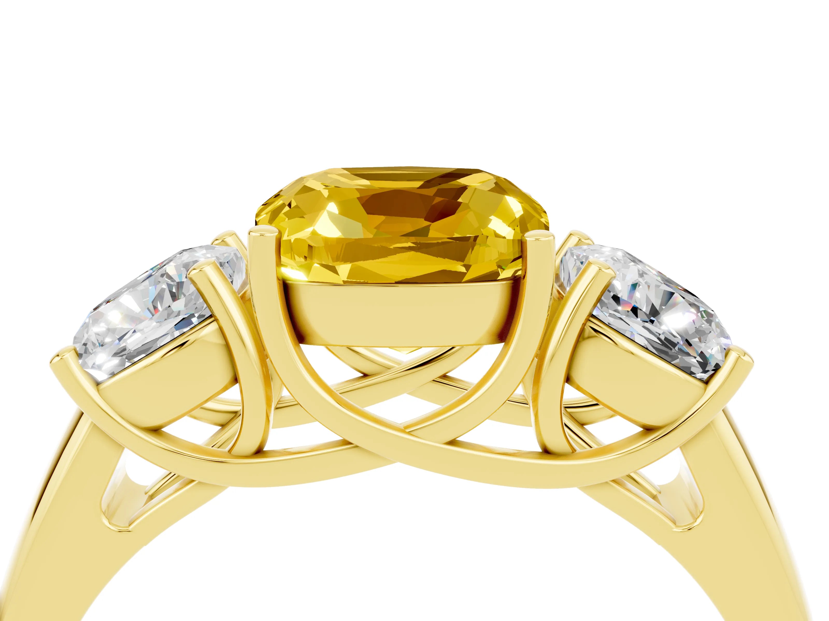 Yellow gold Three-Stone Cushion Cut Yellow Sapphire Engagement Ring with Prong Setting_4