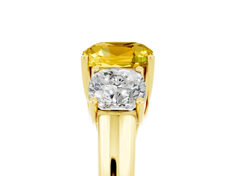 Yellow gold Three-Stone Cushion Cut Yellow Sapphire Engagement Ring with Prong Setting_5