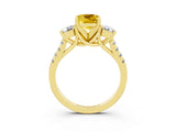 Yellow gold Three-Stone Cushion Cut Yellow Sapphire Pavé Band with Four-Prong Setting_27