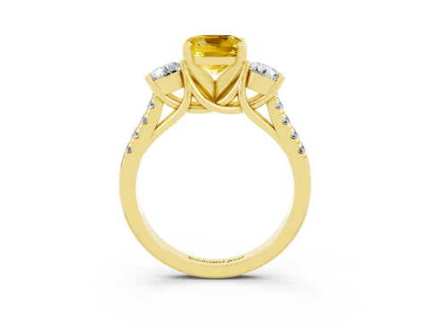 Yellow gold Three-Stone Cushion Cut Yellow Sapphire Pavé Band with Four-Prong Setting_27