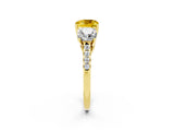 Yellow gold Three-Stone Cushion Cut Yellow Sapphire Ring with Pavé Band and Prong Setting_38