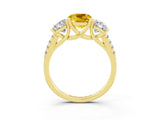 Yellow gold Three-Stone Cushion Cut Yellow Sapphire Ring with Pavé Band and Prong Setting_39
