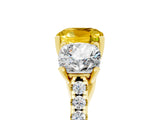 Yellow gold Three-Stone Cushion Cut Yellow Sapphire Ring with Pavé Band and Prong Setting_41