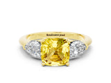 Yellow gold Three-Stone Cushion Cut Yellow Sapphire Ring with Pear Side Stones and Four-Prong Setting_24